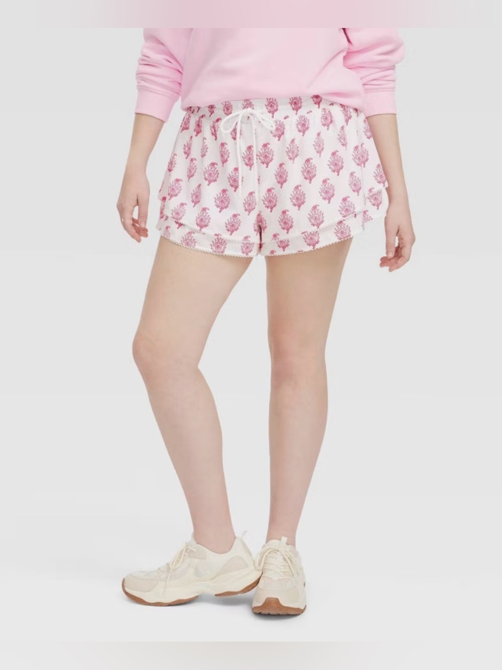 Pink Floral Drawstring Women’s Shorts-XS
